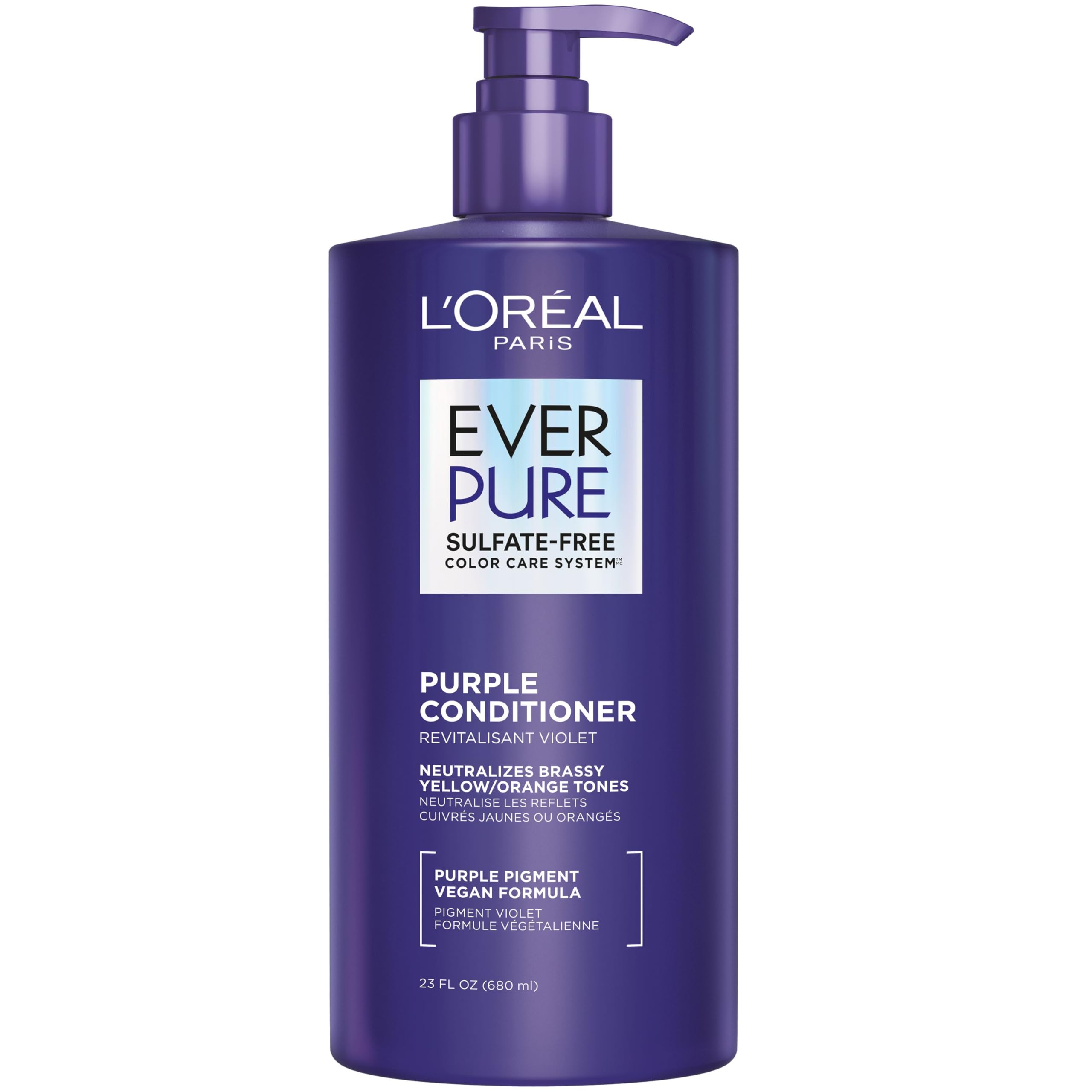 L’Oréal Paris EverPure Condicionador tono morado para rubio, hidrata y neutraliza tonos amarillos.
