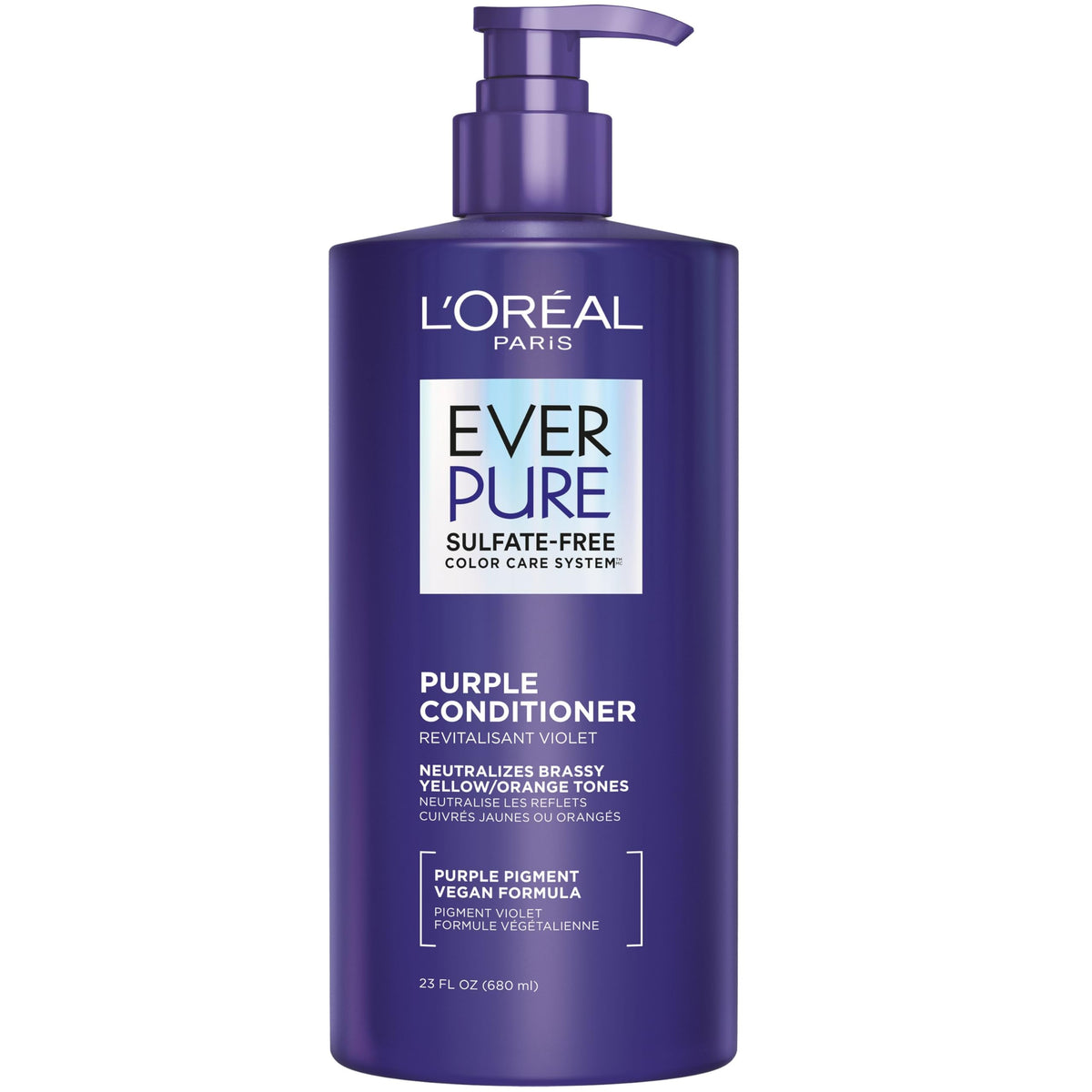 L’Oréal Paris EverPure Condicionador tono morado para rubio, hidrata y neutraliza tonos amarillos.
