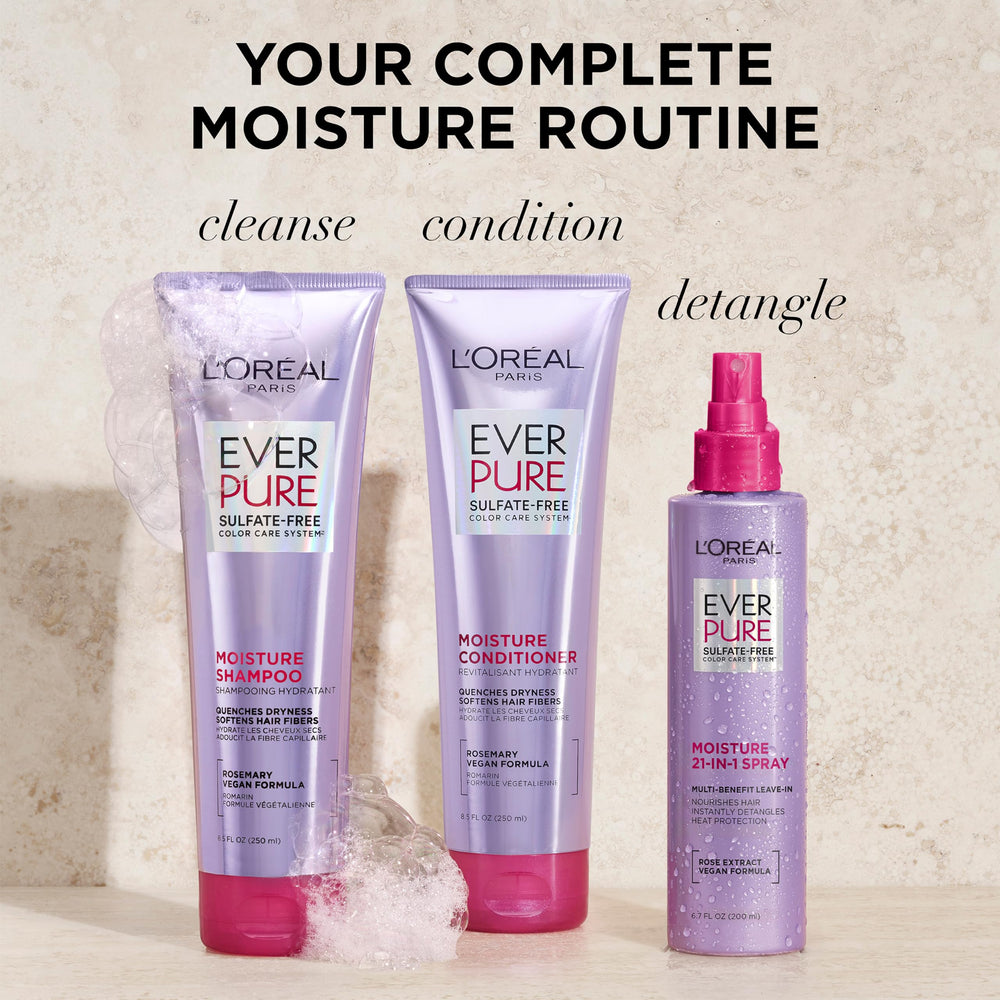 L'Oréal Paris EverPure fórmula vegana sin sulfatos para cabello respetuoso.