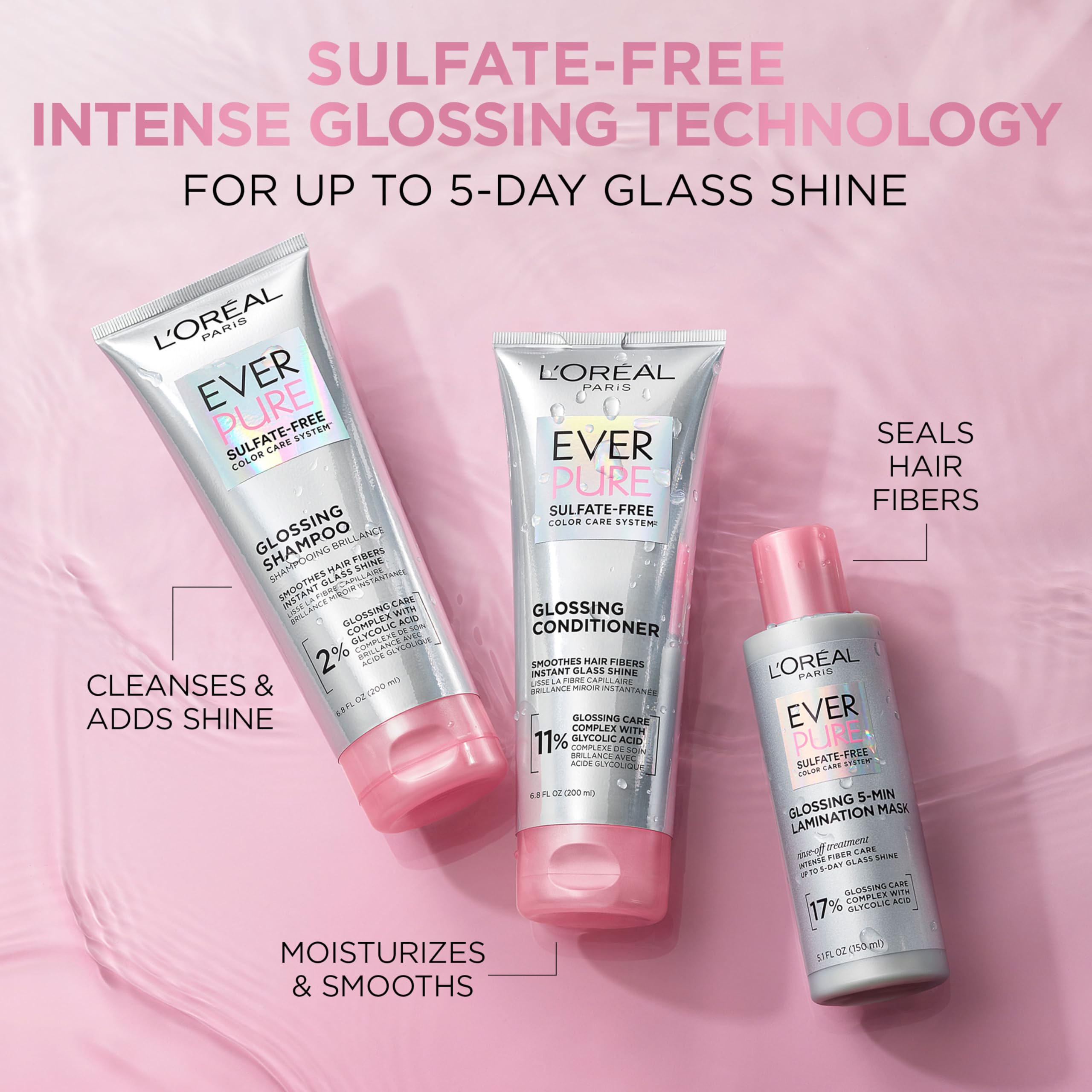 L'Oreal Paris EverPure Glossing Shine Mask jar enhances lasting glass shine.