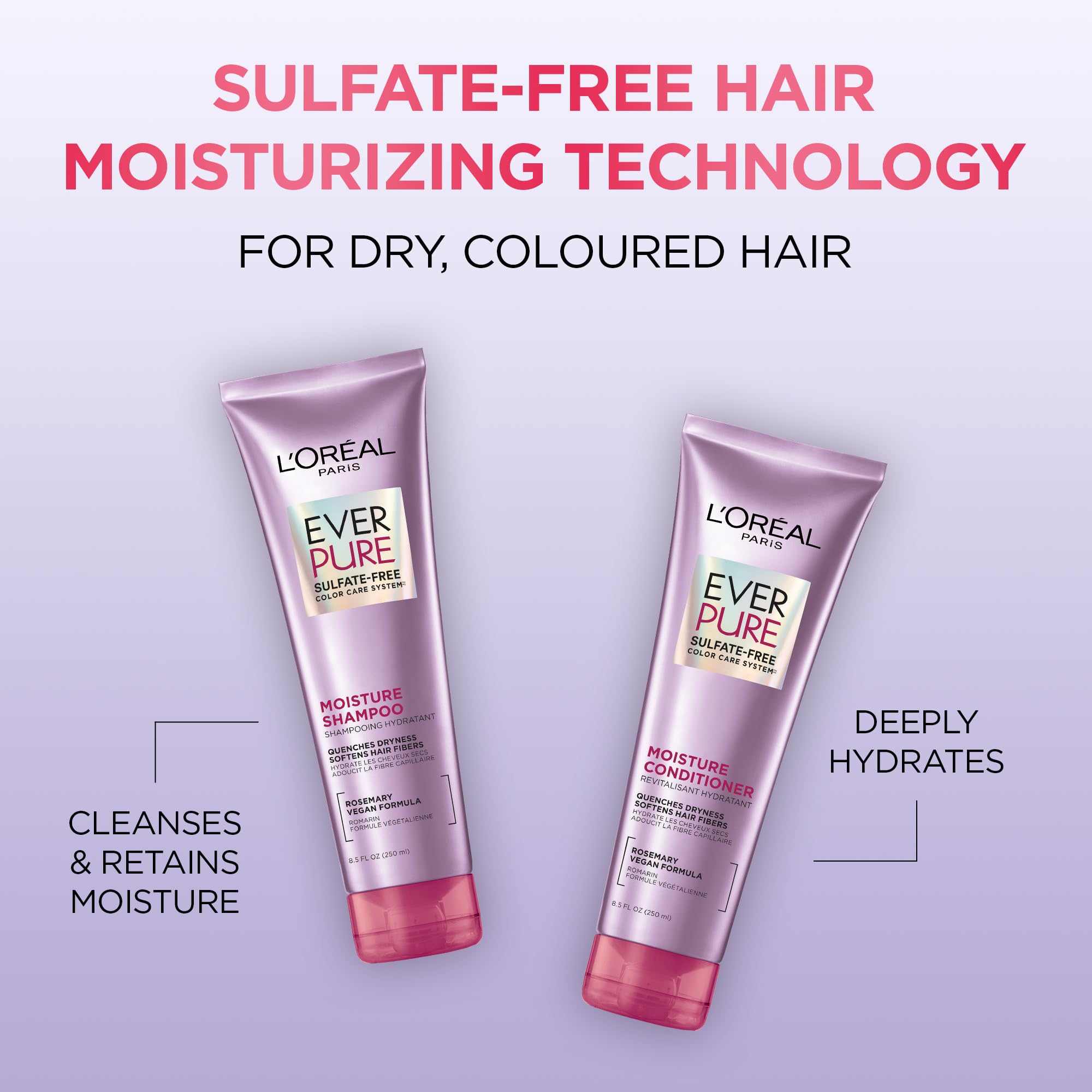 L’Oréal Paris EverPure Moisture Shampoo being poured to hydrate hair