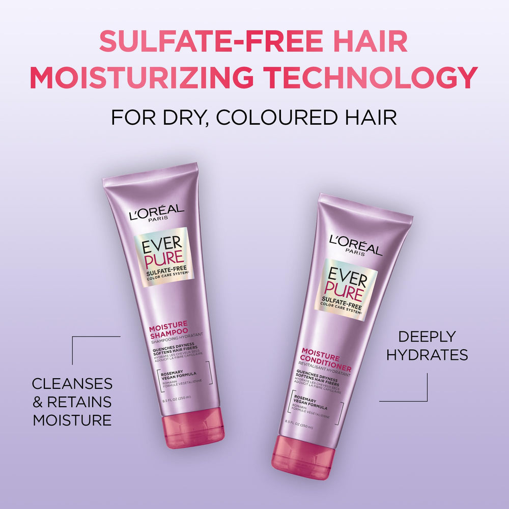 L’Oréal Paris EverPure Moisture Shampoo being poured to hydrate hair