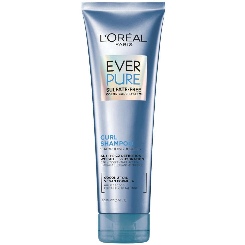 Loreal Paris EverPure shampoo bottle highlighting lightweight hydration for curls