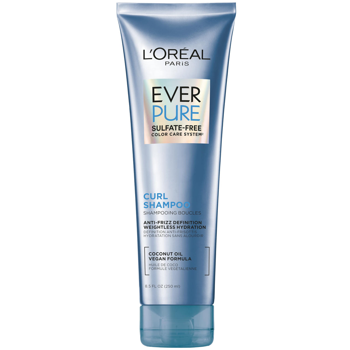 Loreal Paris EverPure shampoo bottle highlighting lightweight hydration for curls