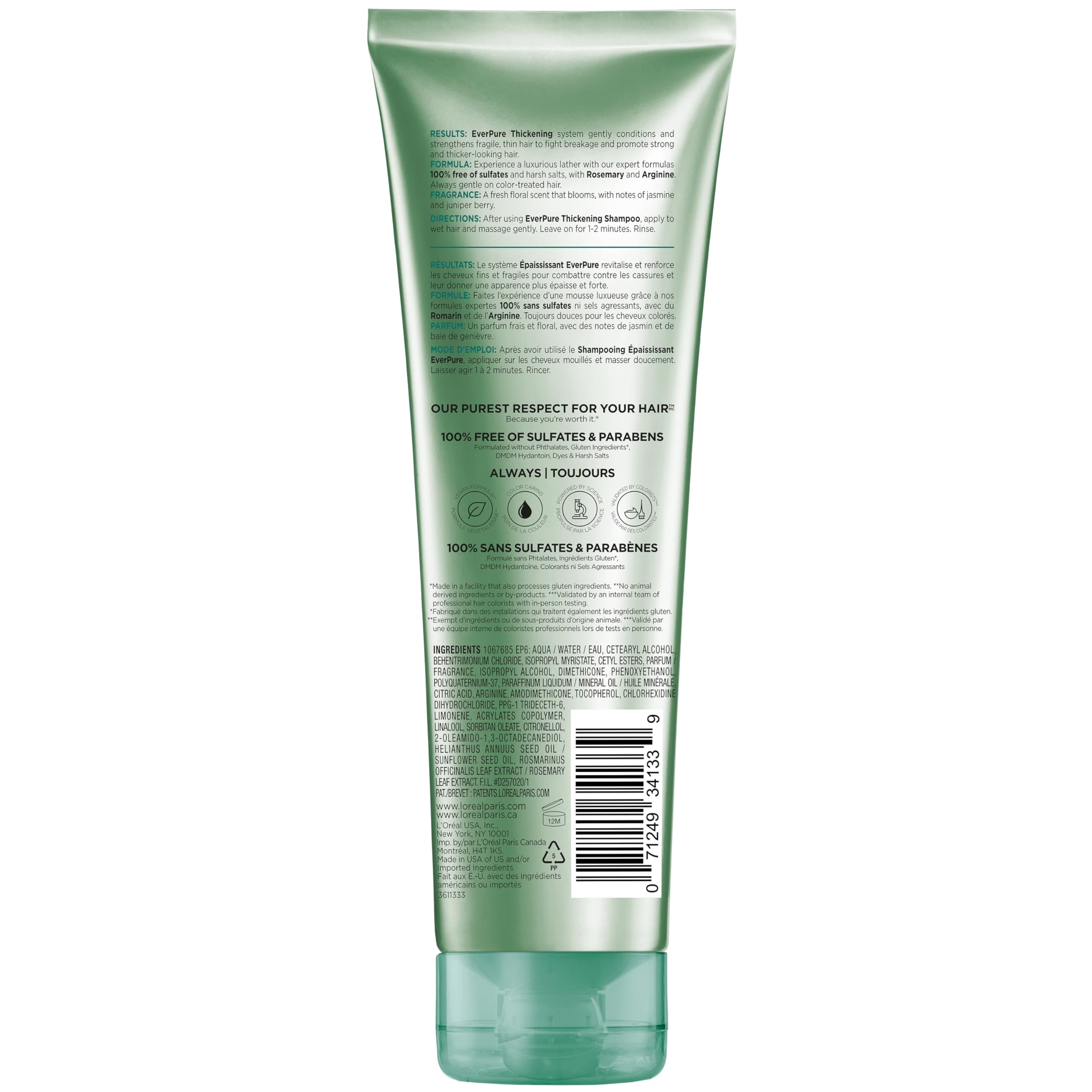 Shiny thicker-looking hair after using L'Oreal Paris EverPure Thickening Conditioner.