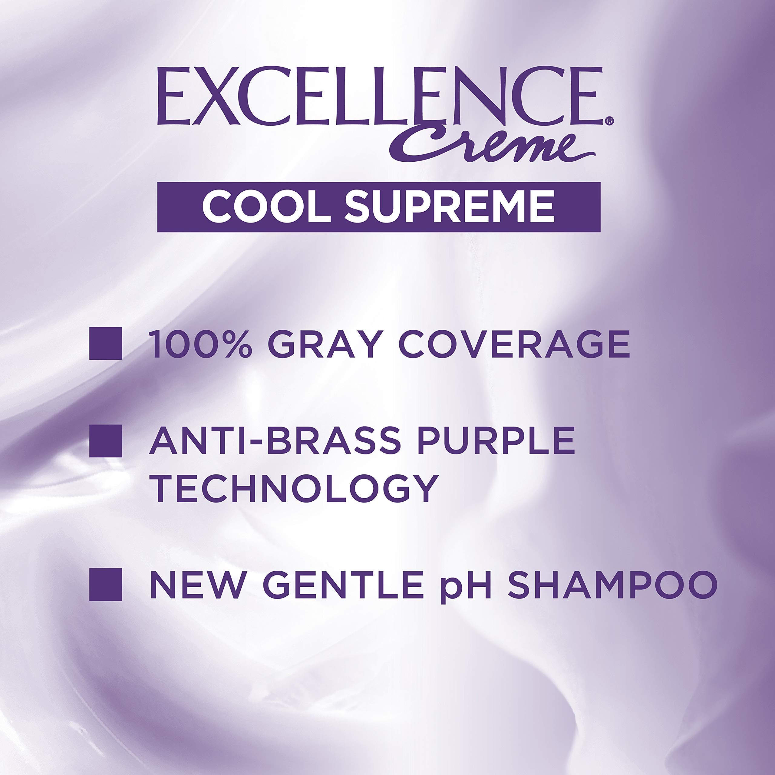 L'Oreal Paris Excellence Cool Supreme color-coverage close-up shows uniform shade from root to tip
