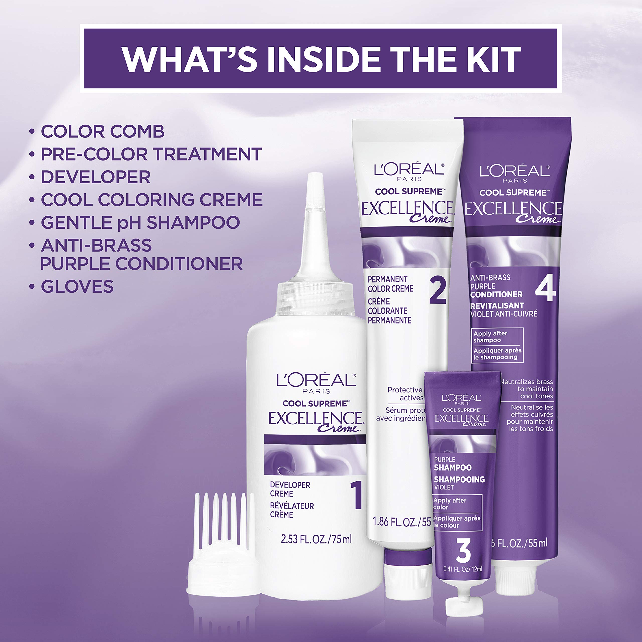 L'Oreal Paris Purple Anti-Brass conditioner neutralizes warm tones for lasting coolness