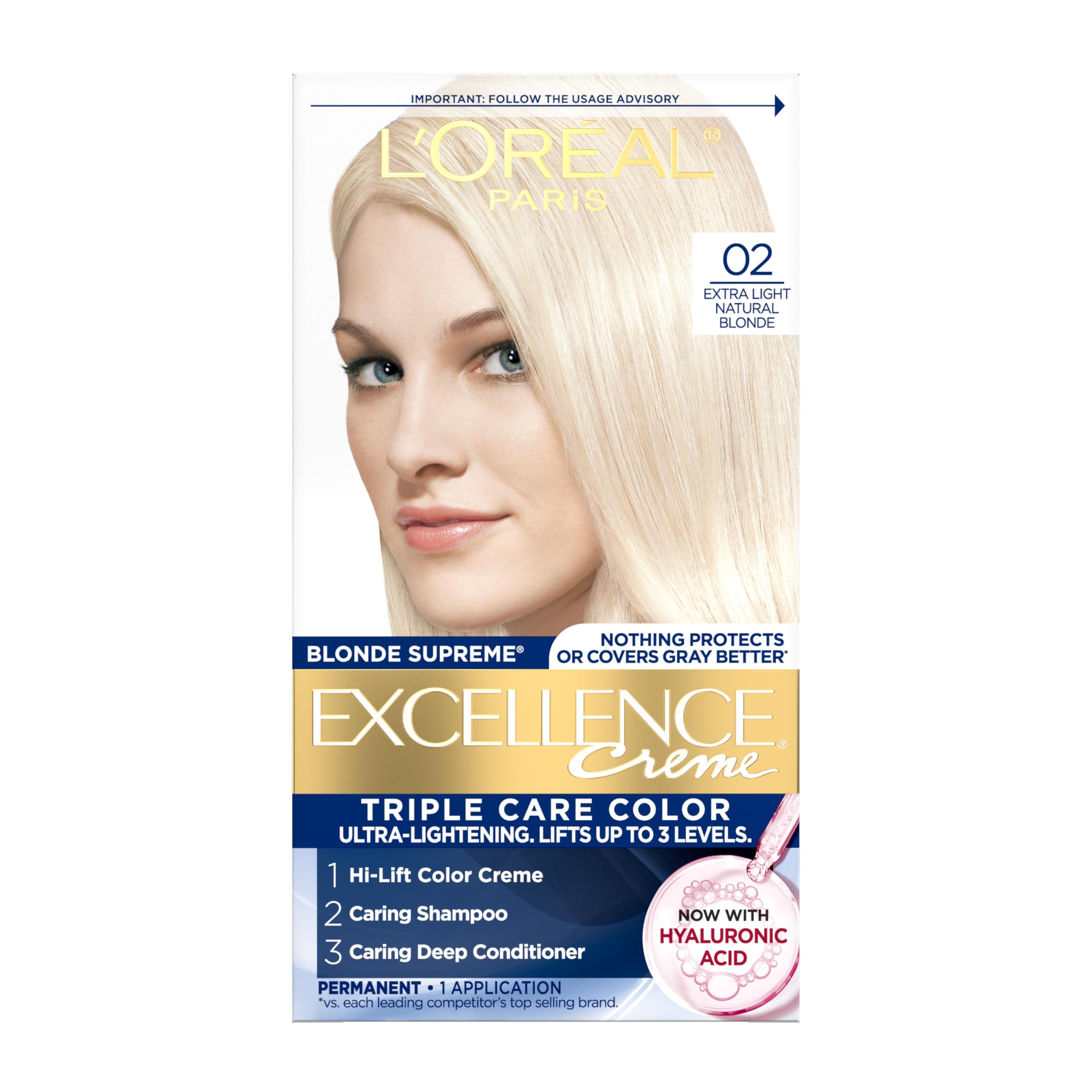 L'Oreal Paris Excellence Crème 02 packaging front showing gray coverage potential and color ease