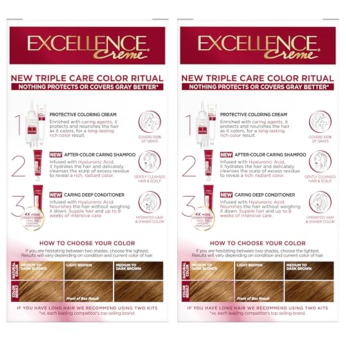 L'Oreal Paris Excellence Crème 6G before-after visuals for gray cover.