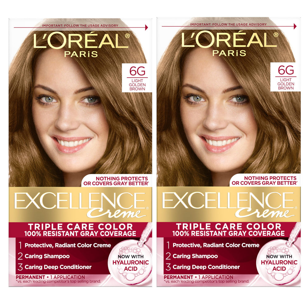 L'Oreal Paris Excellence Crème 6G box 2-pack with gray coverage promise.