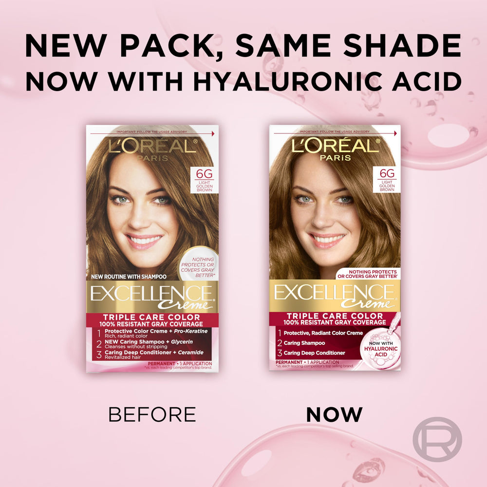 L'Oreal Paris Excellence Crème 6G kit-ready packaging for at-home color.
