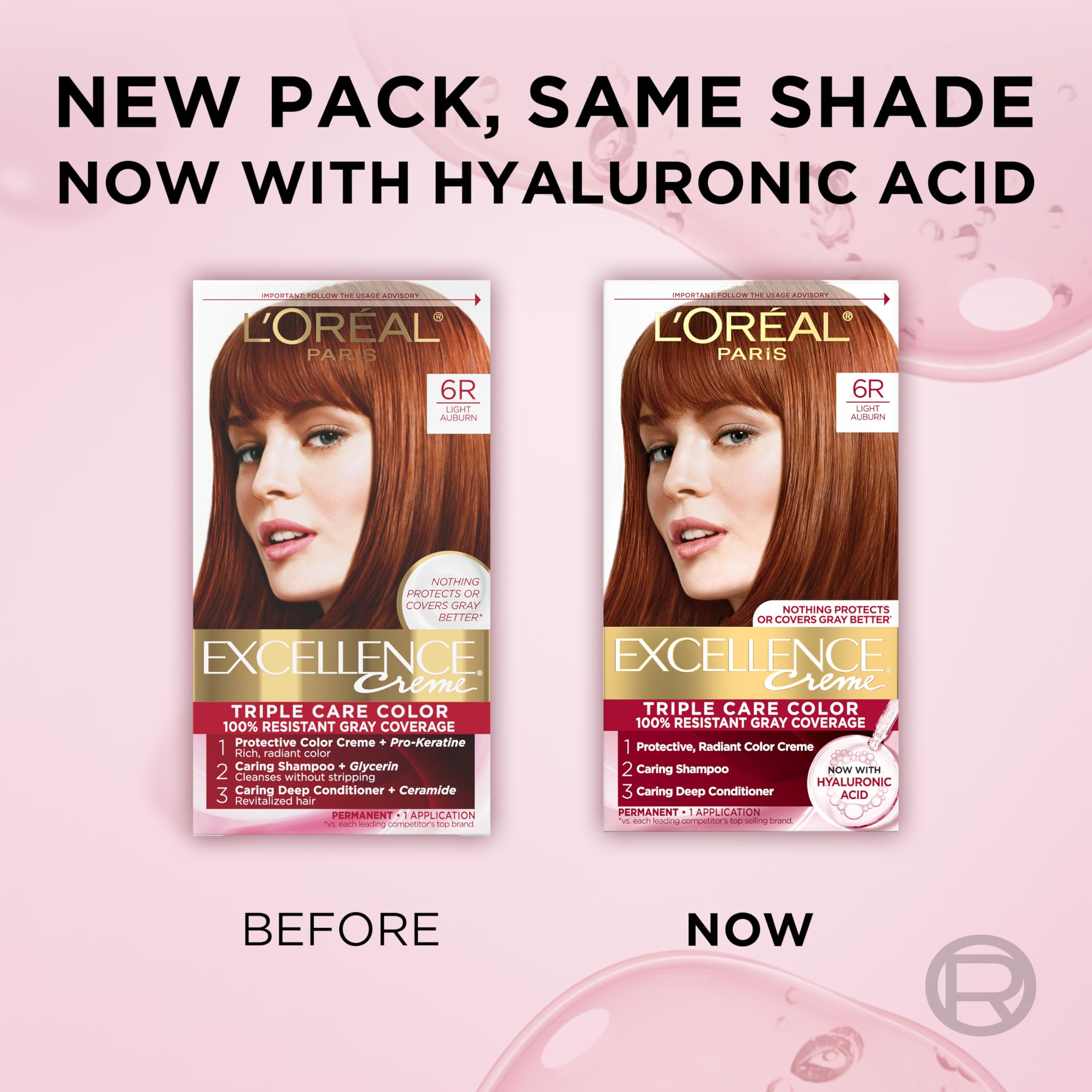 L’Oréal Paris 6R Light Auburn shade swatch on hair
