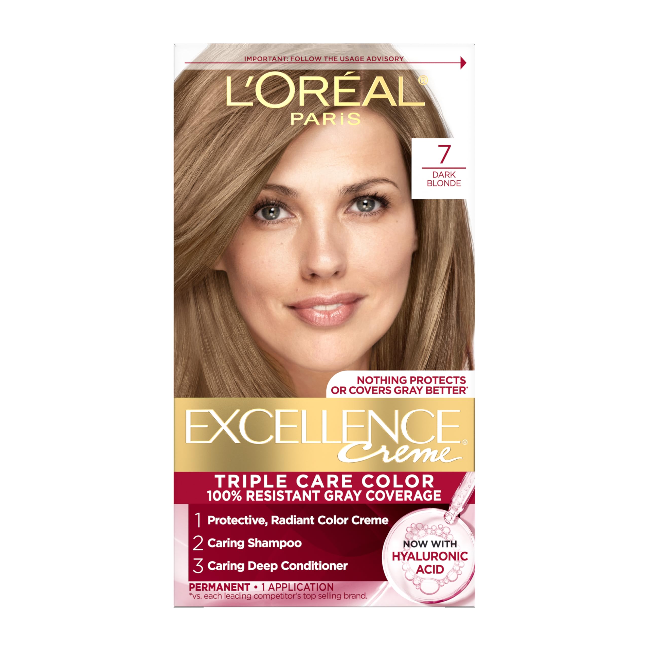 L'Oreal Paris Excellence Creme color cream application demonstrates smooth texture for even gray coverage.