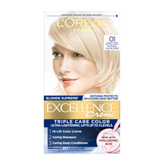 L'Oreal Paris Excellence Creme close-up showing 100% gray coverage.