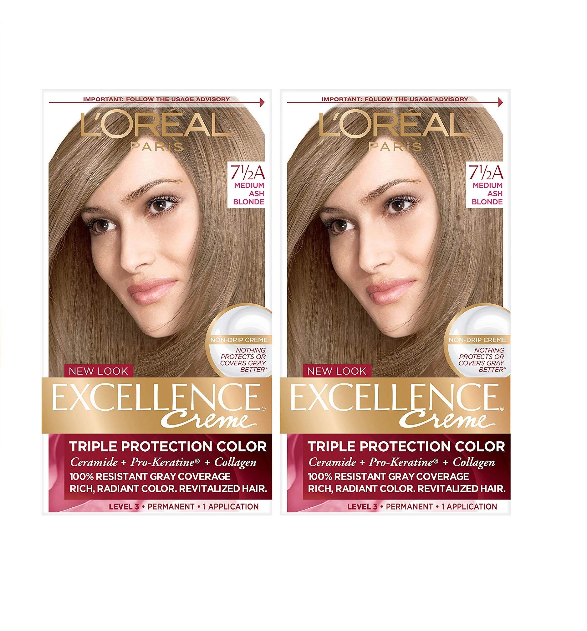 L'Oreal Paris Excellence Creme hair dye pack for long-lasting gray coverage.