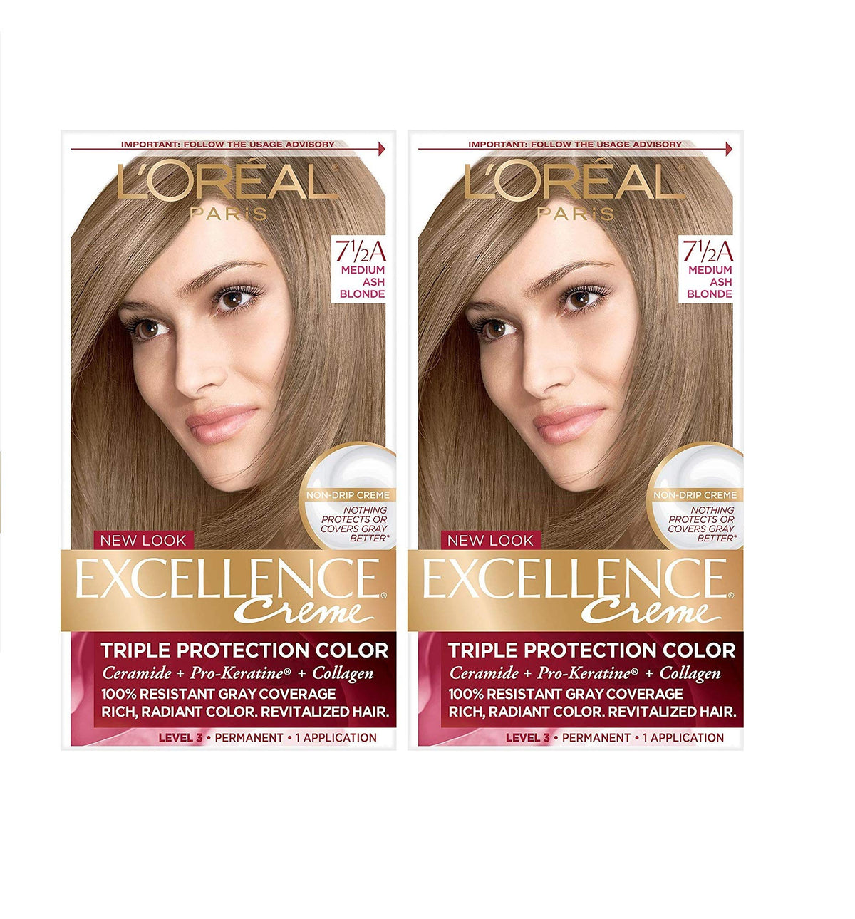 L'Oreal Paris Excellence Creme hair dye pack for long-lasting gray coverage.