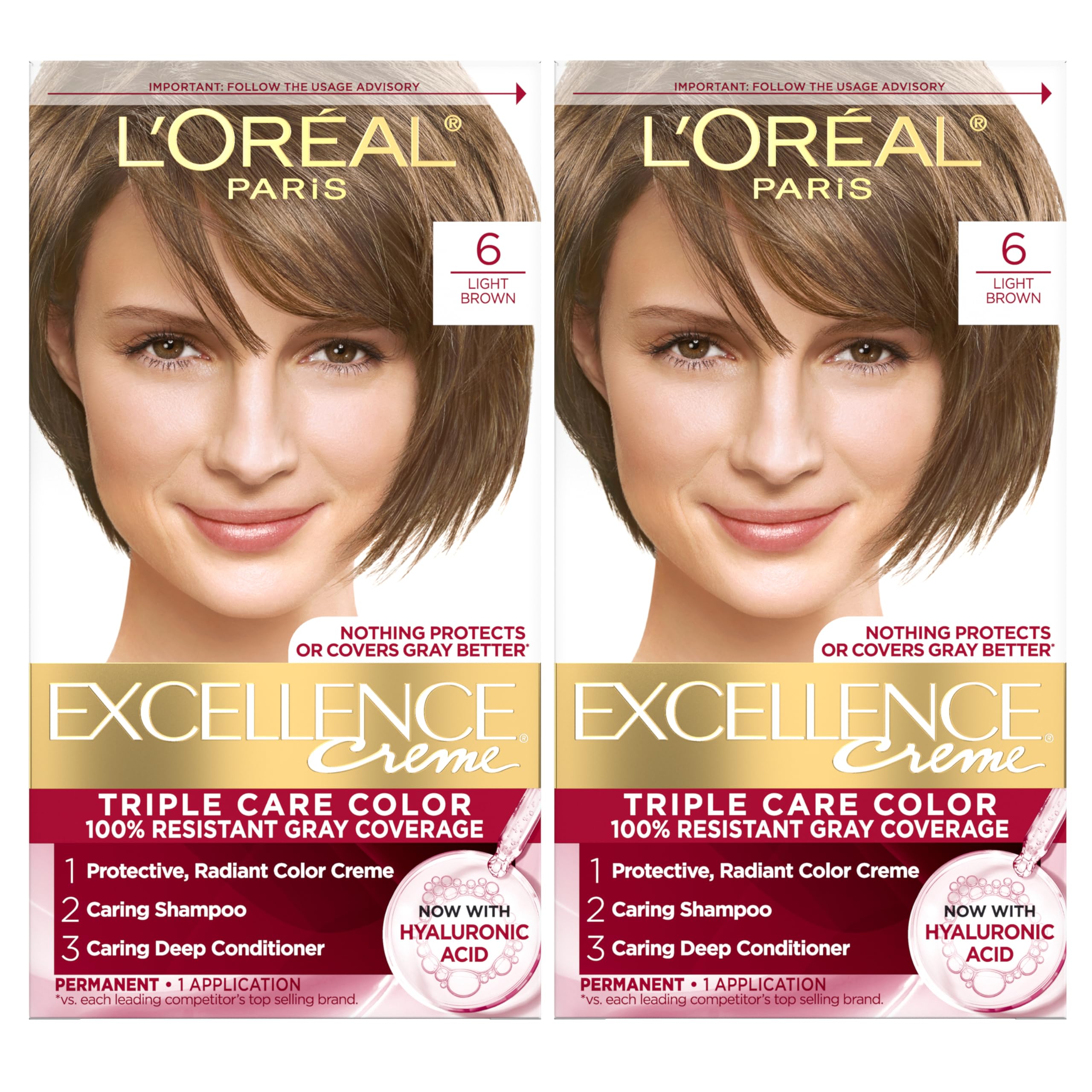 L'Oreal Paris Excellence Crème packaging front shows the three-step system for easy color care.