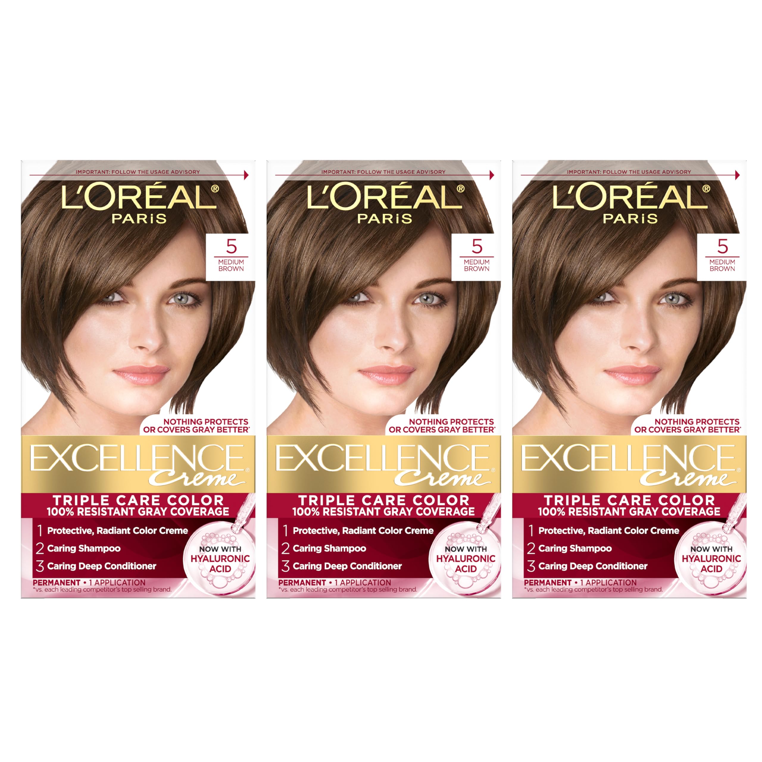 L'Oreal Paris Excellence Crème protective color cream for long-lasting gray coverage.