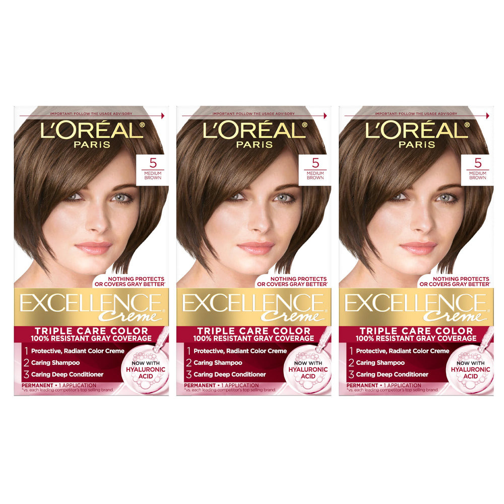 L'Oreal Paris Excellence Crème protective color cream for long-lasting gray coverage.