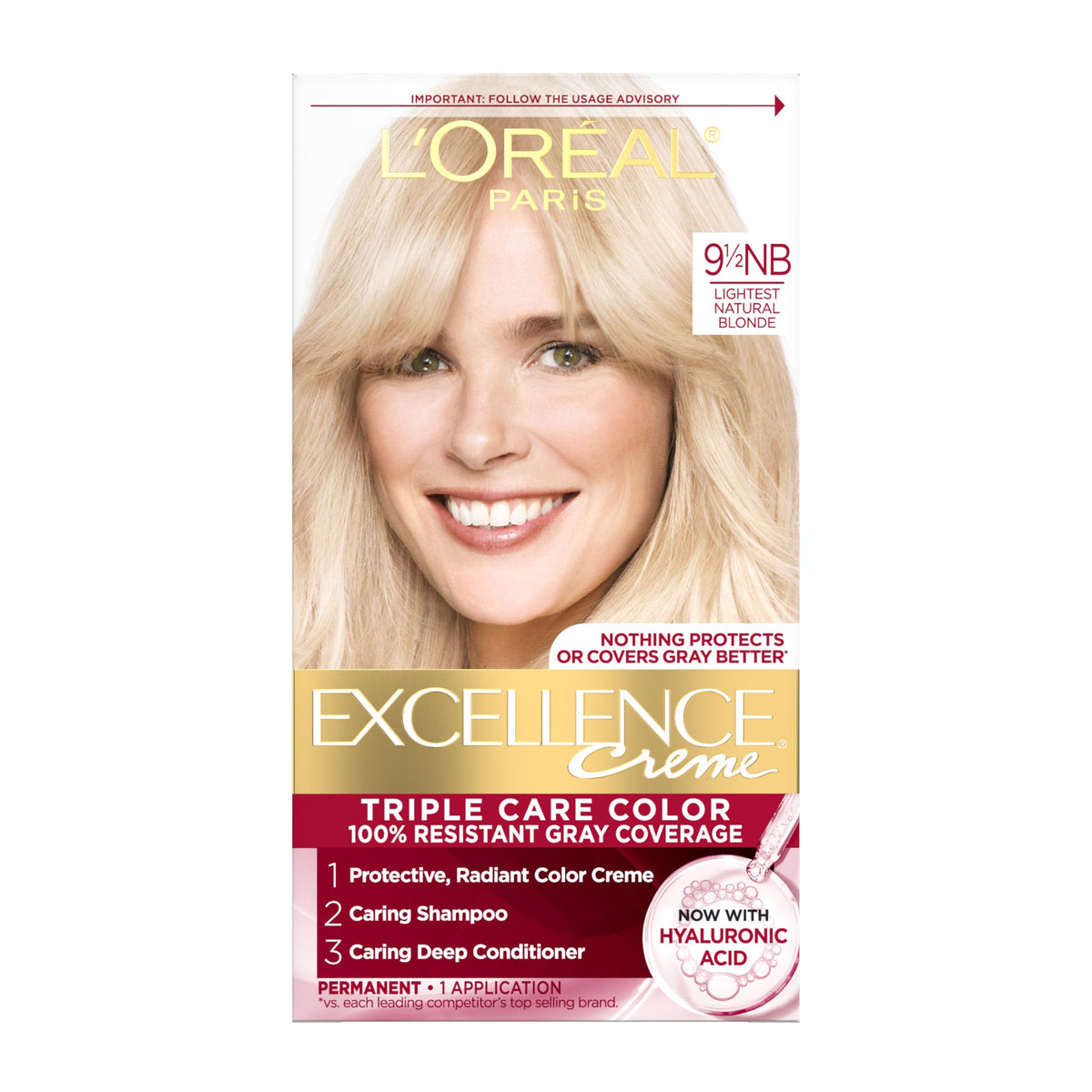 L'Oréal Paris Excellence Crème Protective Coloring Cream in use for even gray coverage.