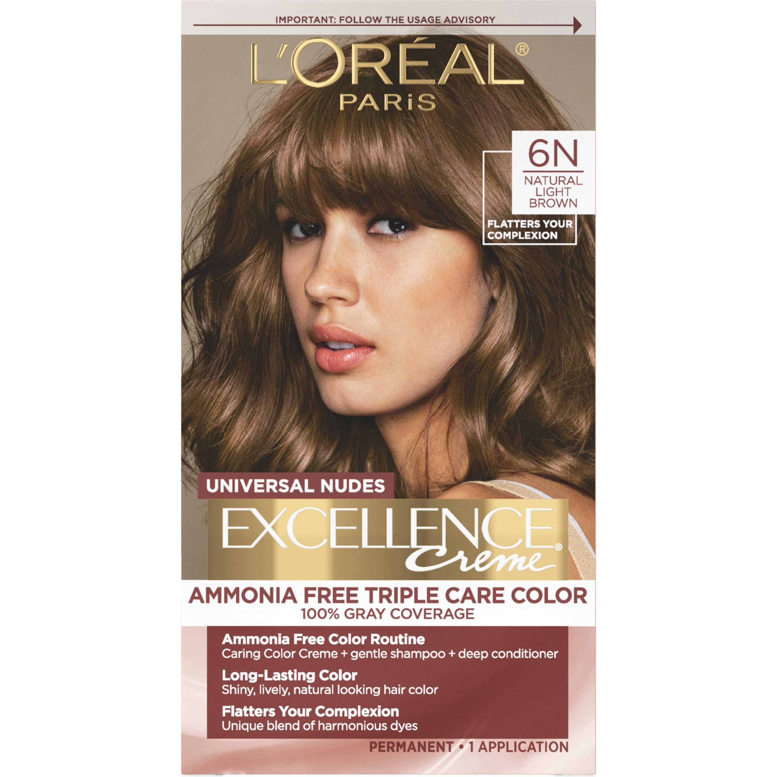 L'Oreal Paris Excellence Universal Nudes 6N application shows creamy color for even gray coverage