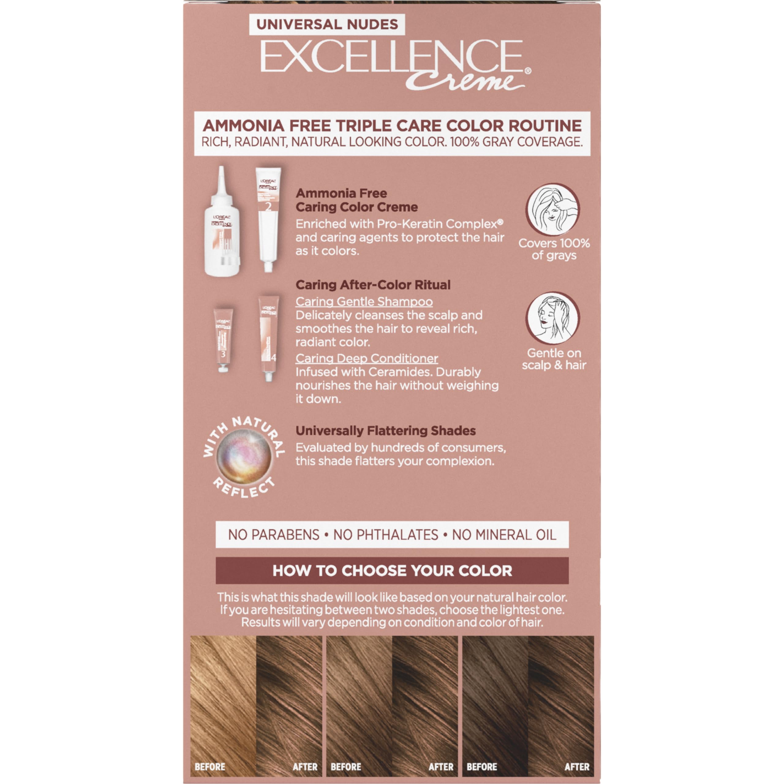 L'Oreal Paris Excellence Universal Nudes 6N triple care color routine with shampoo and conditioner