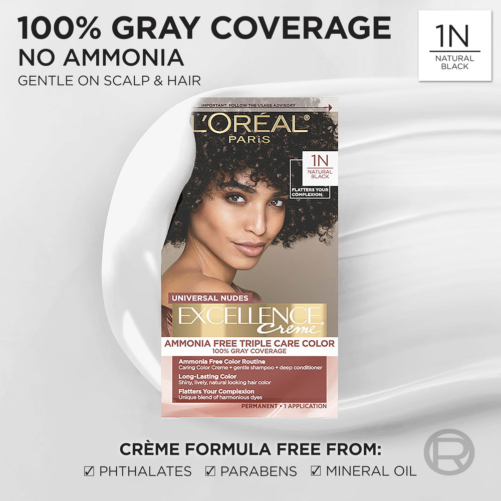 L’Oréal Paris Excellence Universal Nudes color creme application bottle demonstrates smooth, ammonia-free color