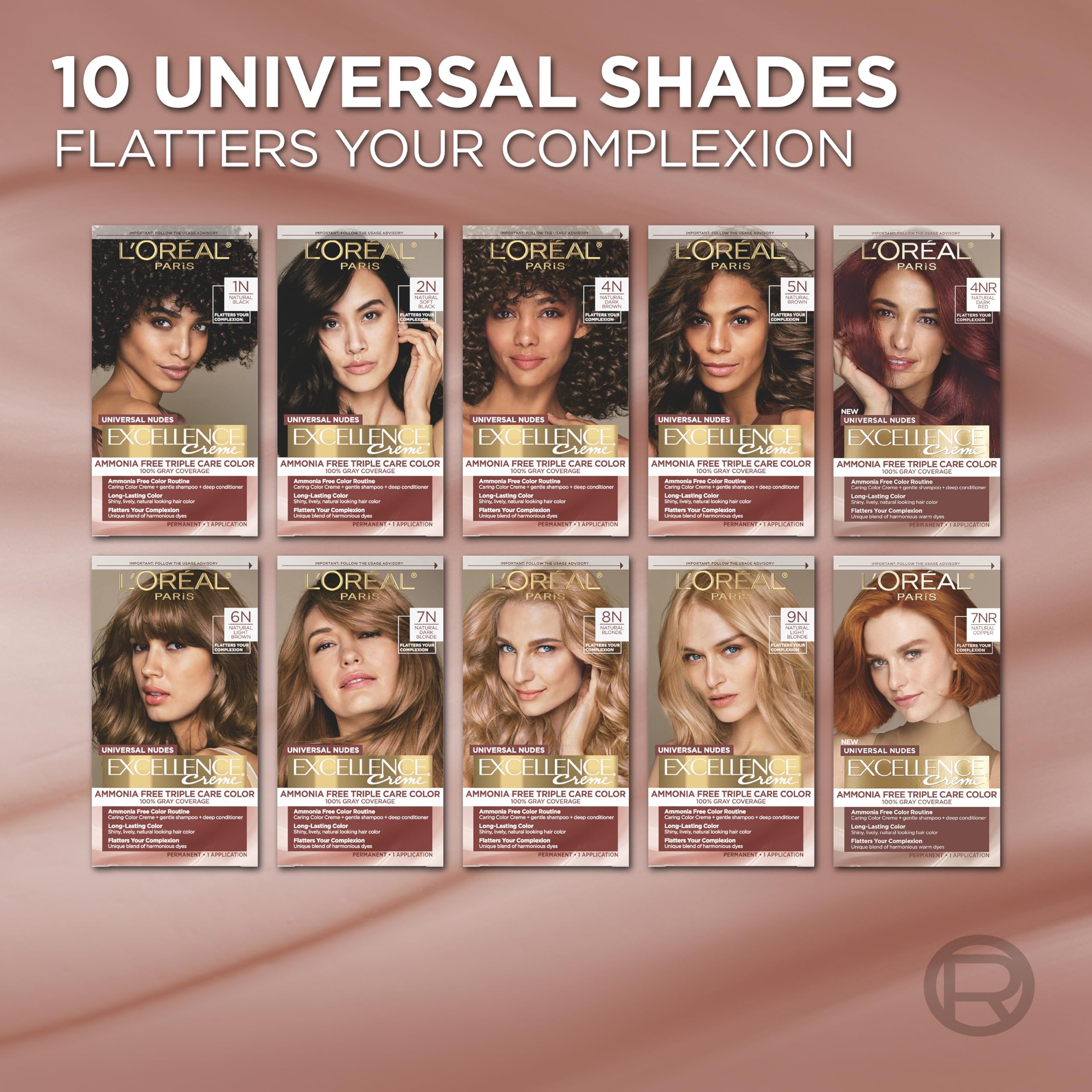 L’Oréal Paris Excellence Universal Nudes model with natural cool and warm reflects.