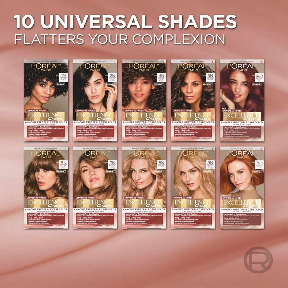 L’Oréal Paris Excellence Universal Nudes model with natural cool and warm reflects.