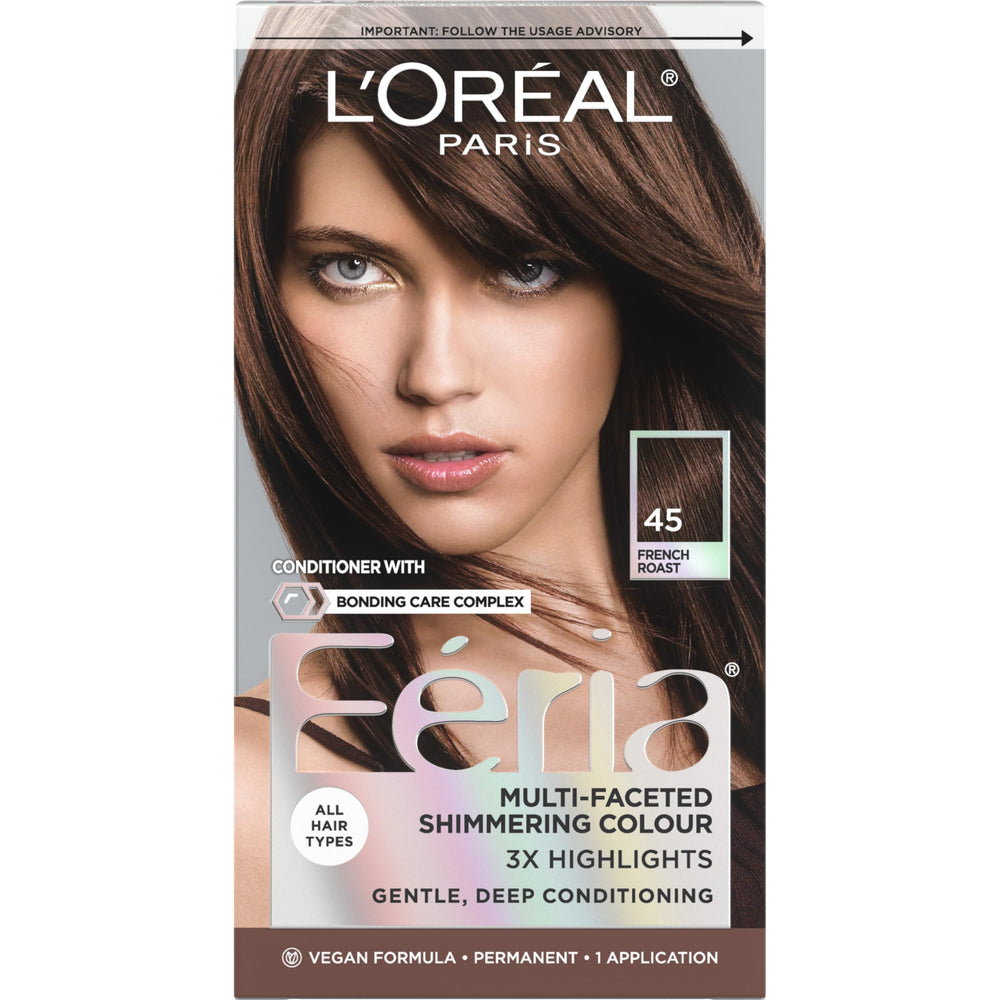 L'Oreal Paris Feria 45 French Roast bottle showing deep bronzed brown color.