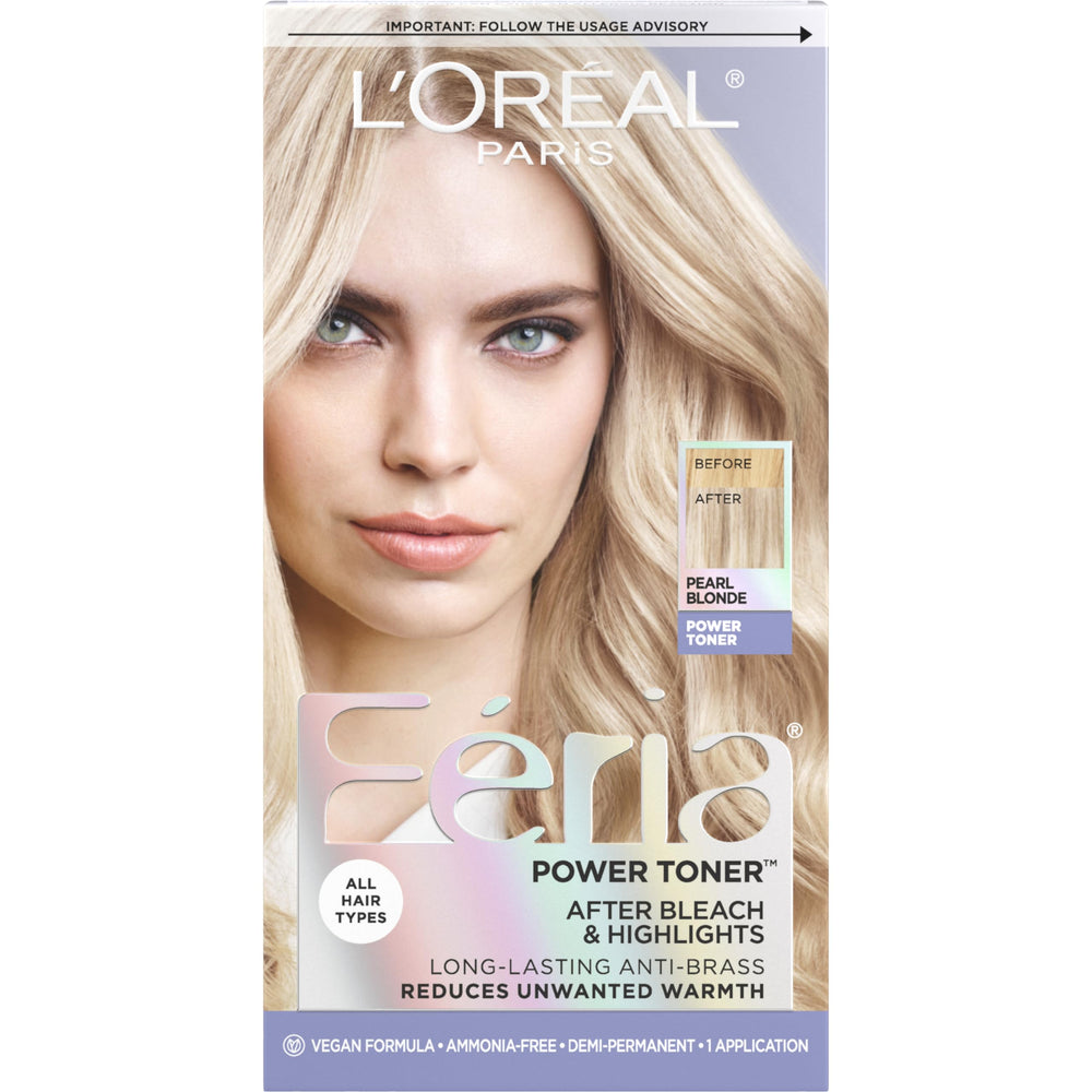 L’Oréal Paris Feria anti-brass toner bottle cools blonde tones