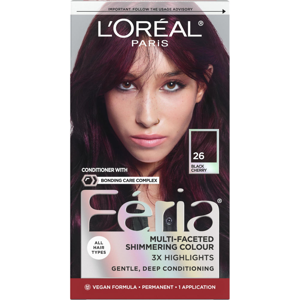 L'Oreal Paris Feria black cherry color kit box for at-home color transformation