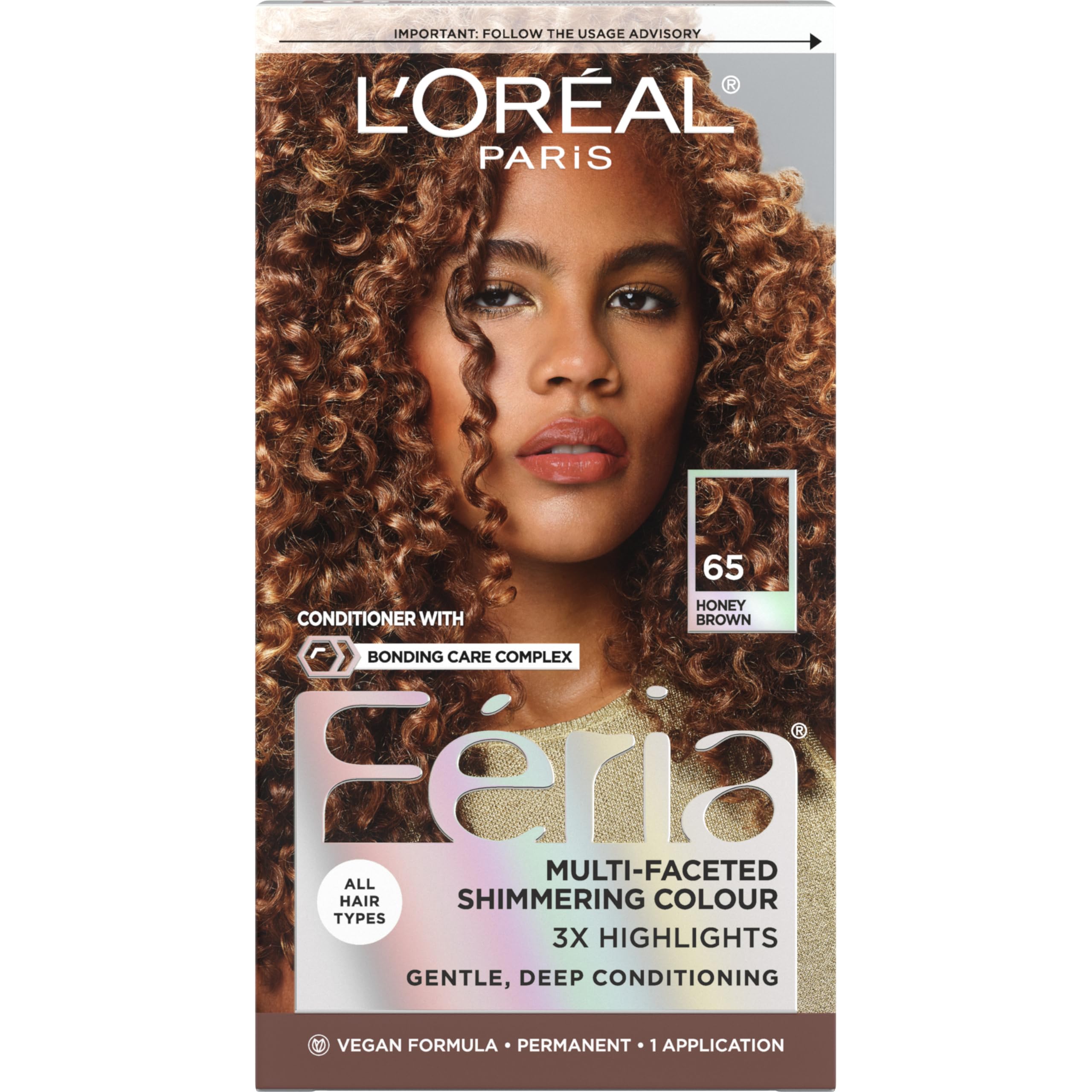 L'Oreal Paris Feria bottle and packaging showing multi-tone color options for vibrant results.