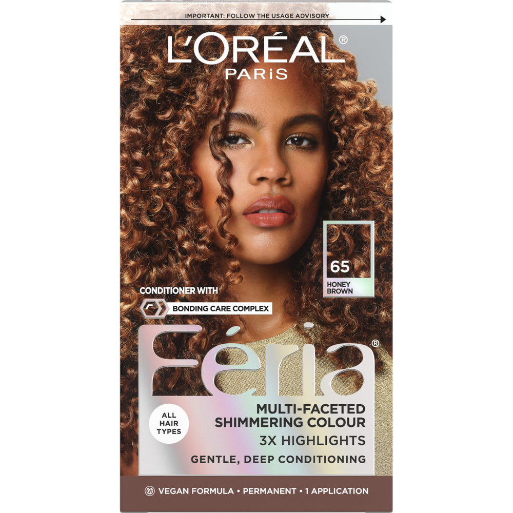 L'Oreal Paris Feria bottle and packaging showing multi-tone color options for vibrant results.