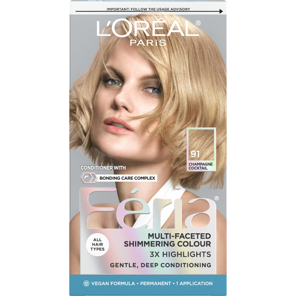 L'Oreal Paris Feria bottle pour showing Champagne Cocktail shade ready for application.