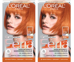 L'Oreal Paris Feria C74 Intense Copper color cream for vibrant, long-lasting shade.