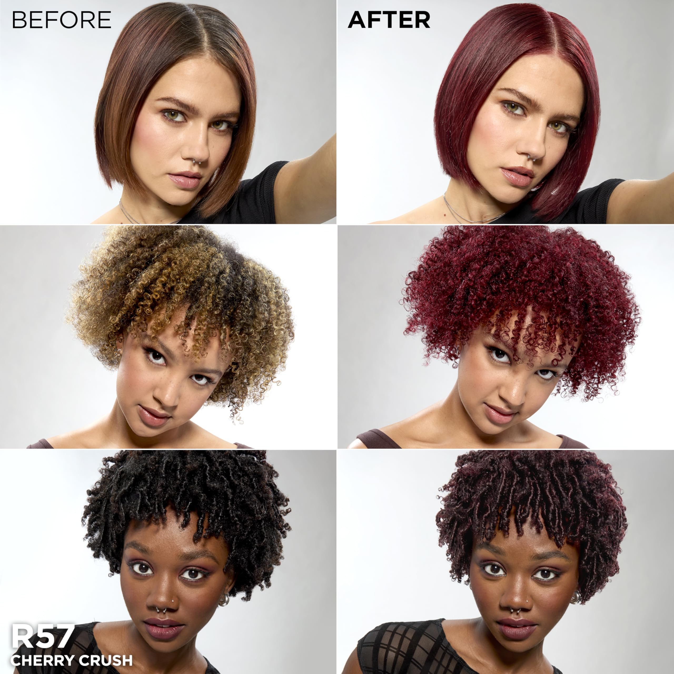 L'Oreal Paris Feria Cherry Crush activator packet demonstrates color development steps.