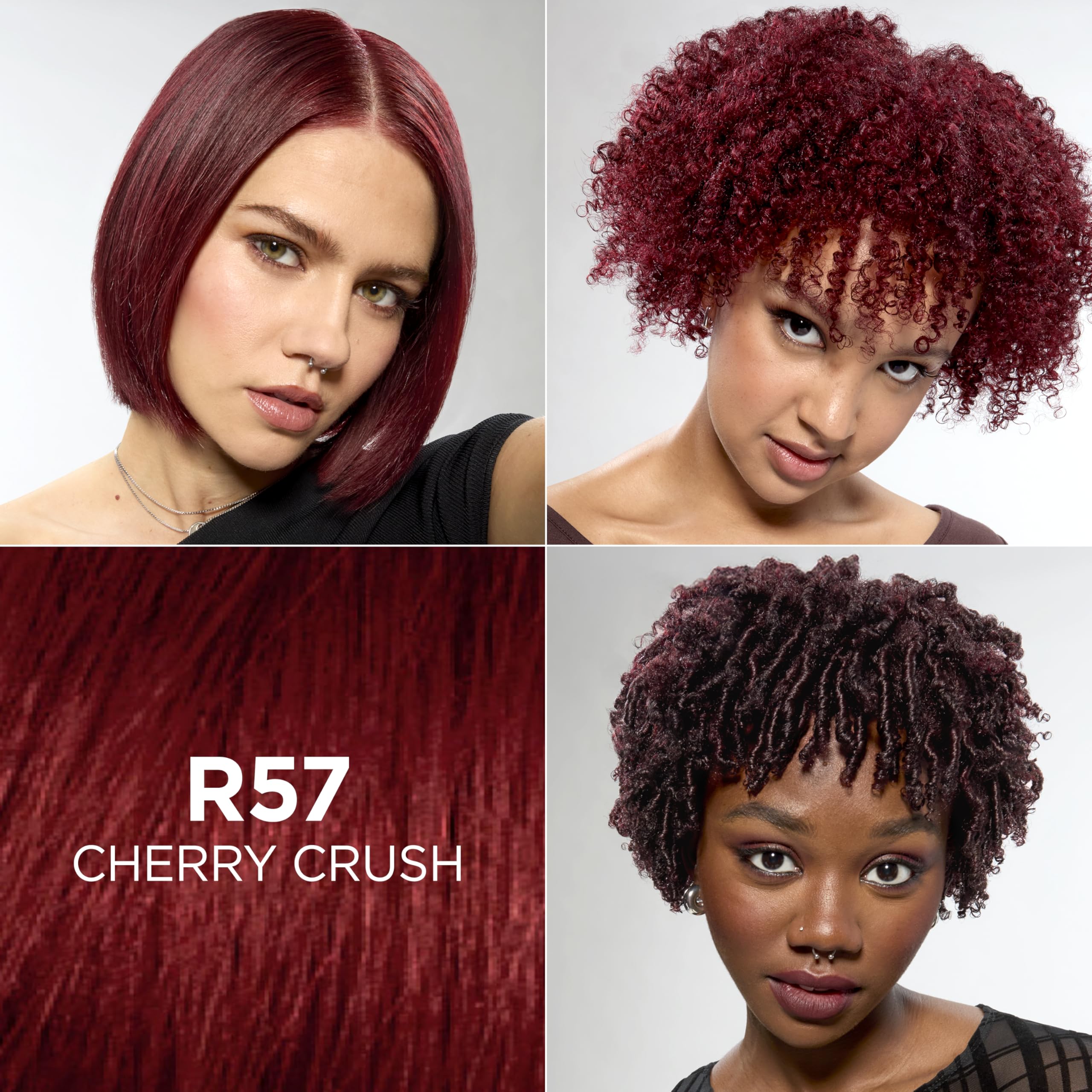 L'Oreal Paris Feria Cherry Crush kit front shot highlights the complete dye and conditioner for at-home use.