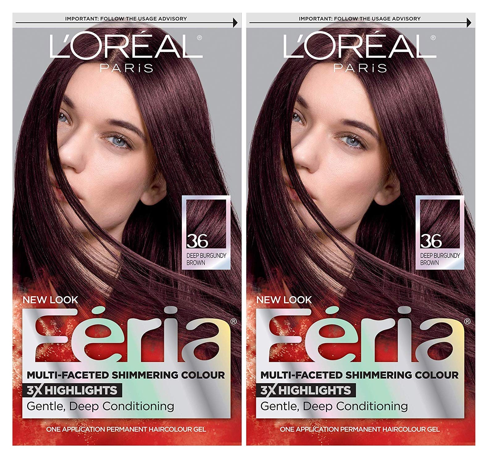 L'Oreal Paris Feria Chocolate Cherry bottle showing vibrant permanent color effect
