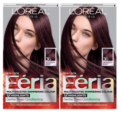 L'Oreal Paris Feria Chocolate Cherry bottle showing vibrant permanent color effect