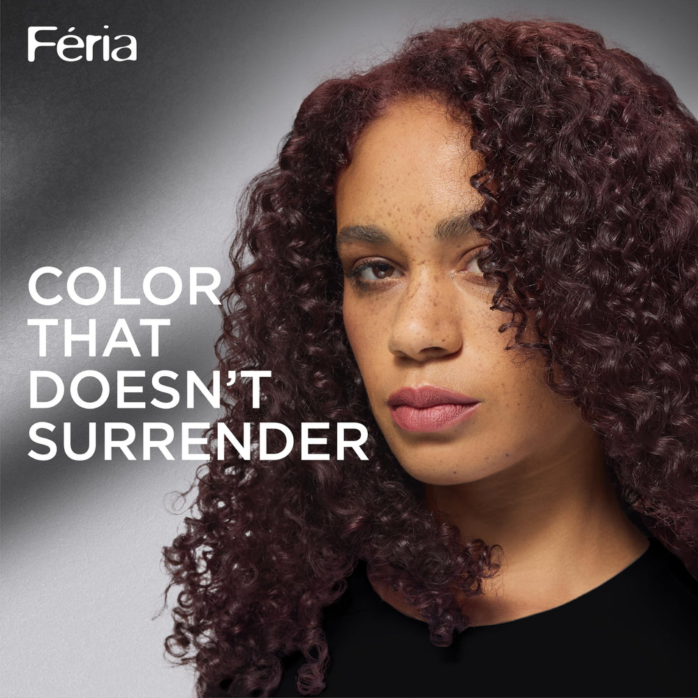 L'Oreal Paris Feria dye bottle and activator showing three-tone blend for depth