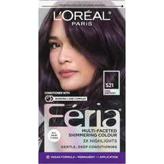 L'Oreal Paris Feria Cool Amethyst dye kit during application for vibrant color