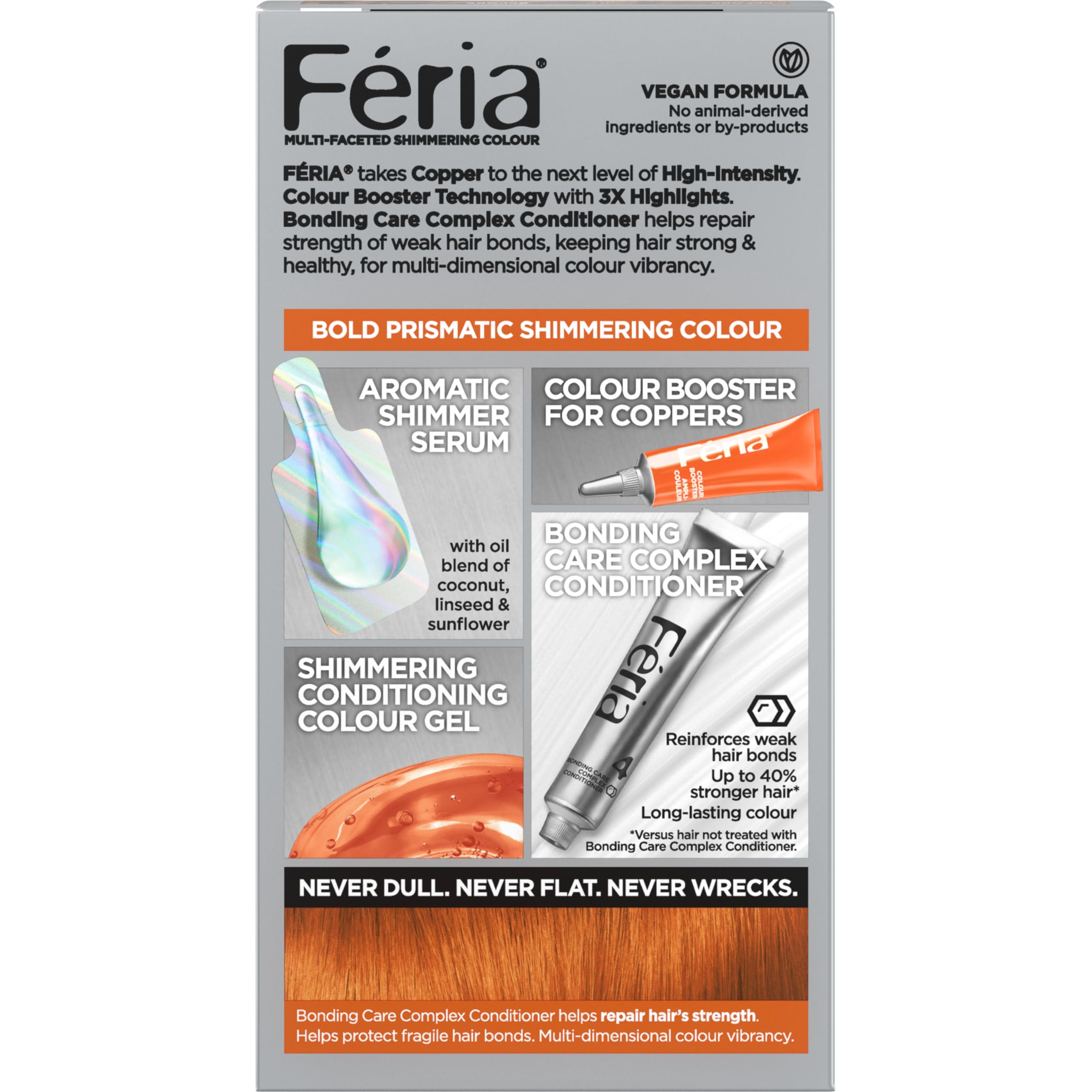 Shimmering copper finish close-up achieved with Feria color
