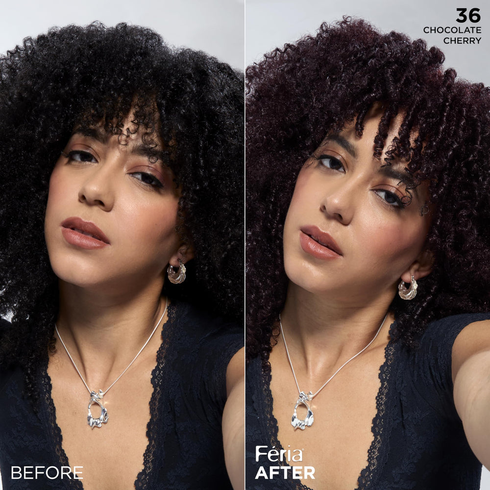 L'Oreal Paris Feria deep burgundy brown on hair displays rich warmth.