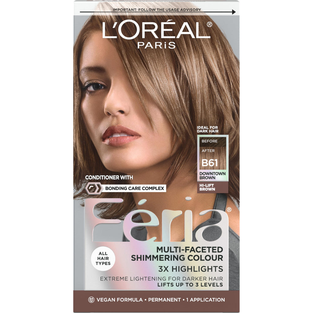 L'Oreal Paris Feria Downtown Brown swatch shows shimmering, multi-faceted color