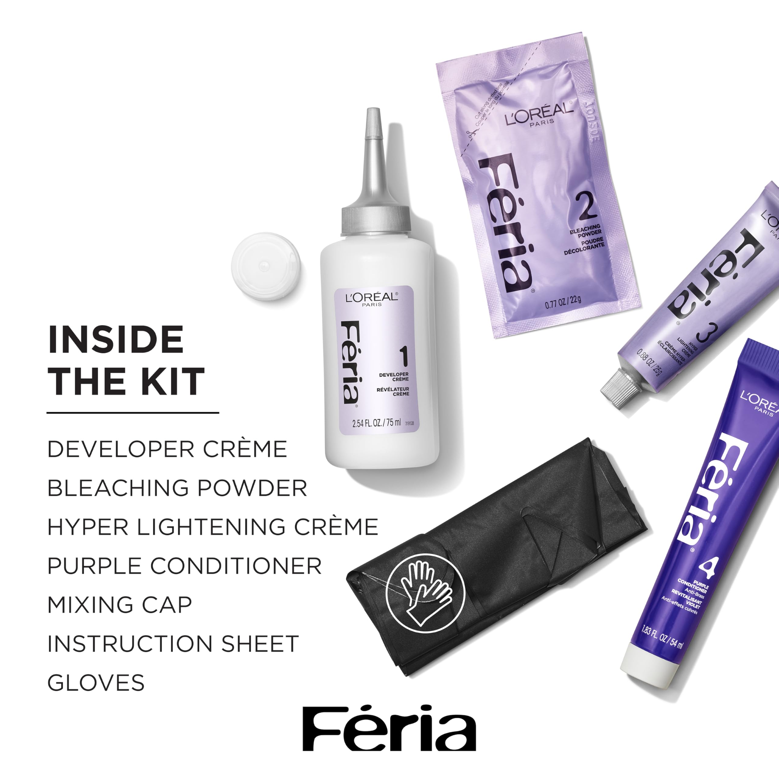 L'Oreal Paris Feria before-after model shows platinum shift.