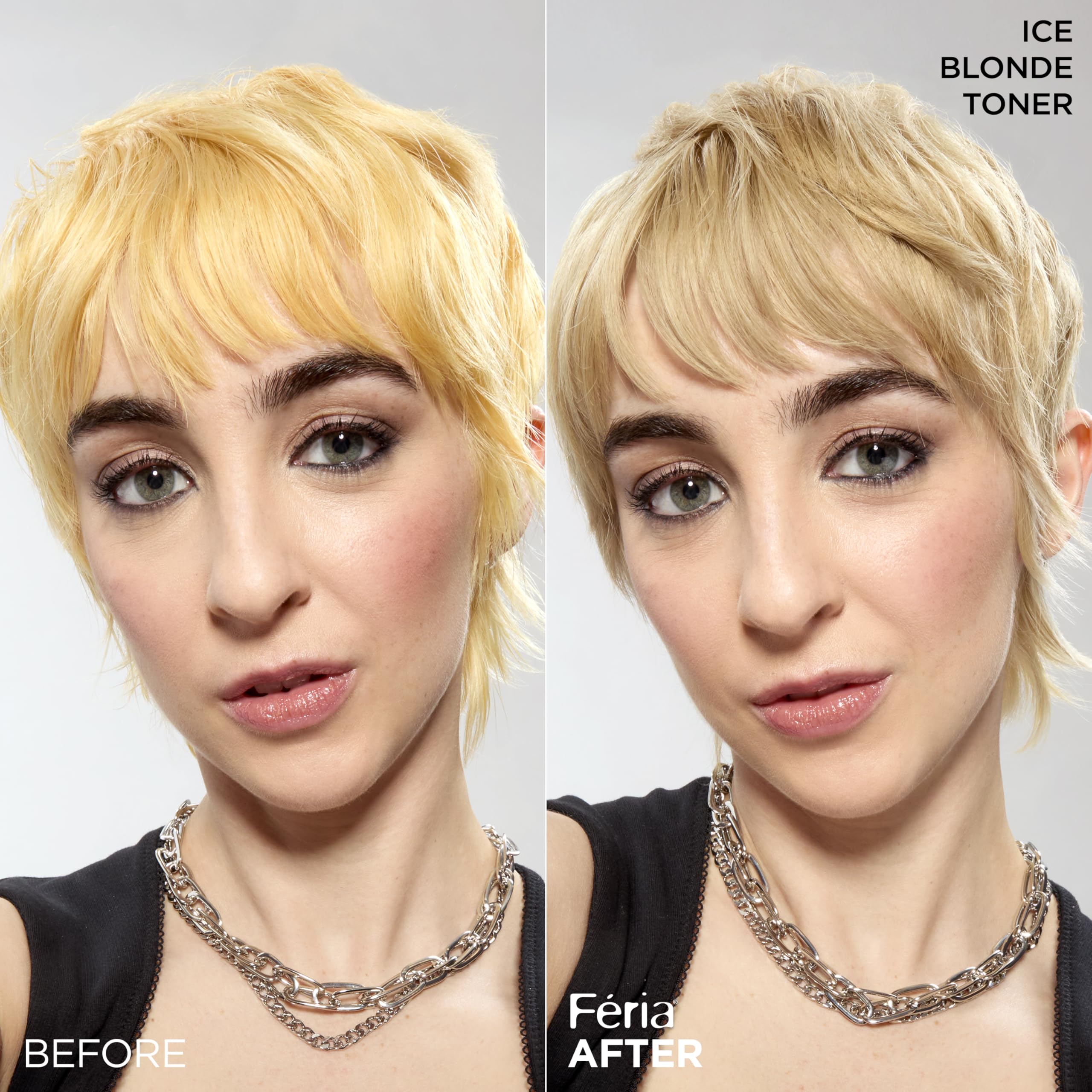 L'Oreal Paris Feria Ice Blonde Toner 5-minute tone result on lightened hair