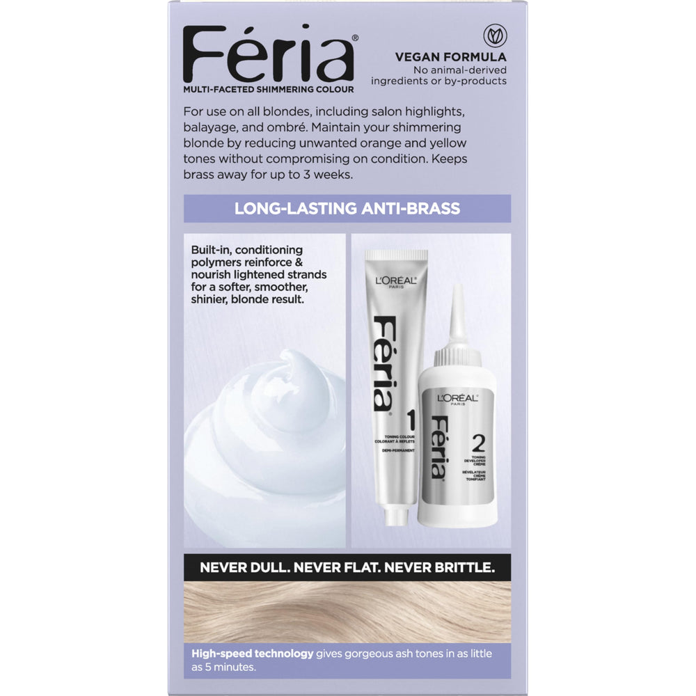 L'Oreal Paris Feria Ice Blonde Toner bottle with label closeup
