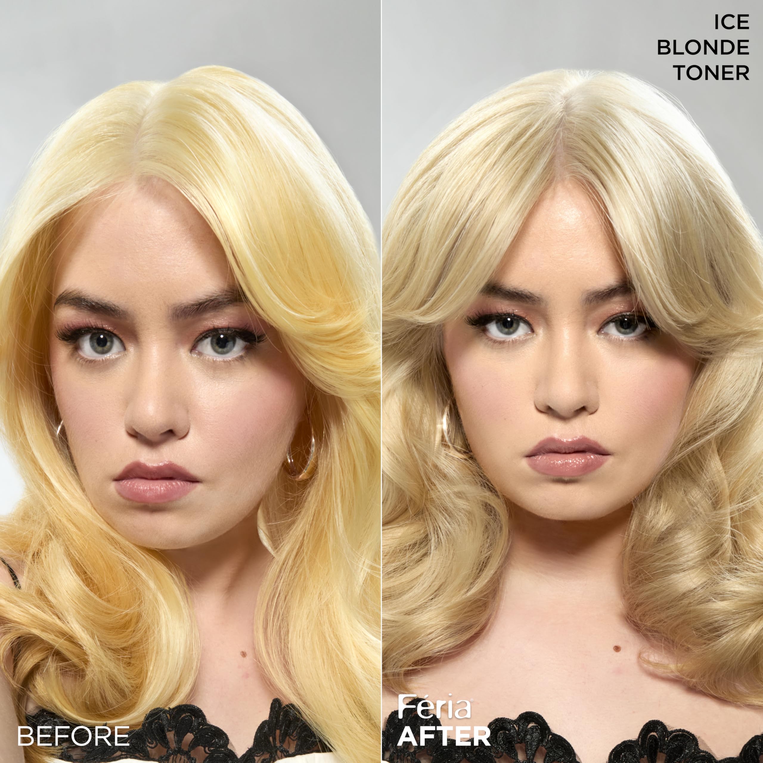 L'Oreal Paris Feria Ice Blonde Toner on-hair application demonstrating quick five-minute toning