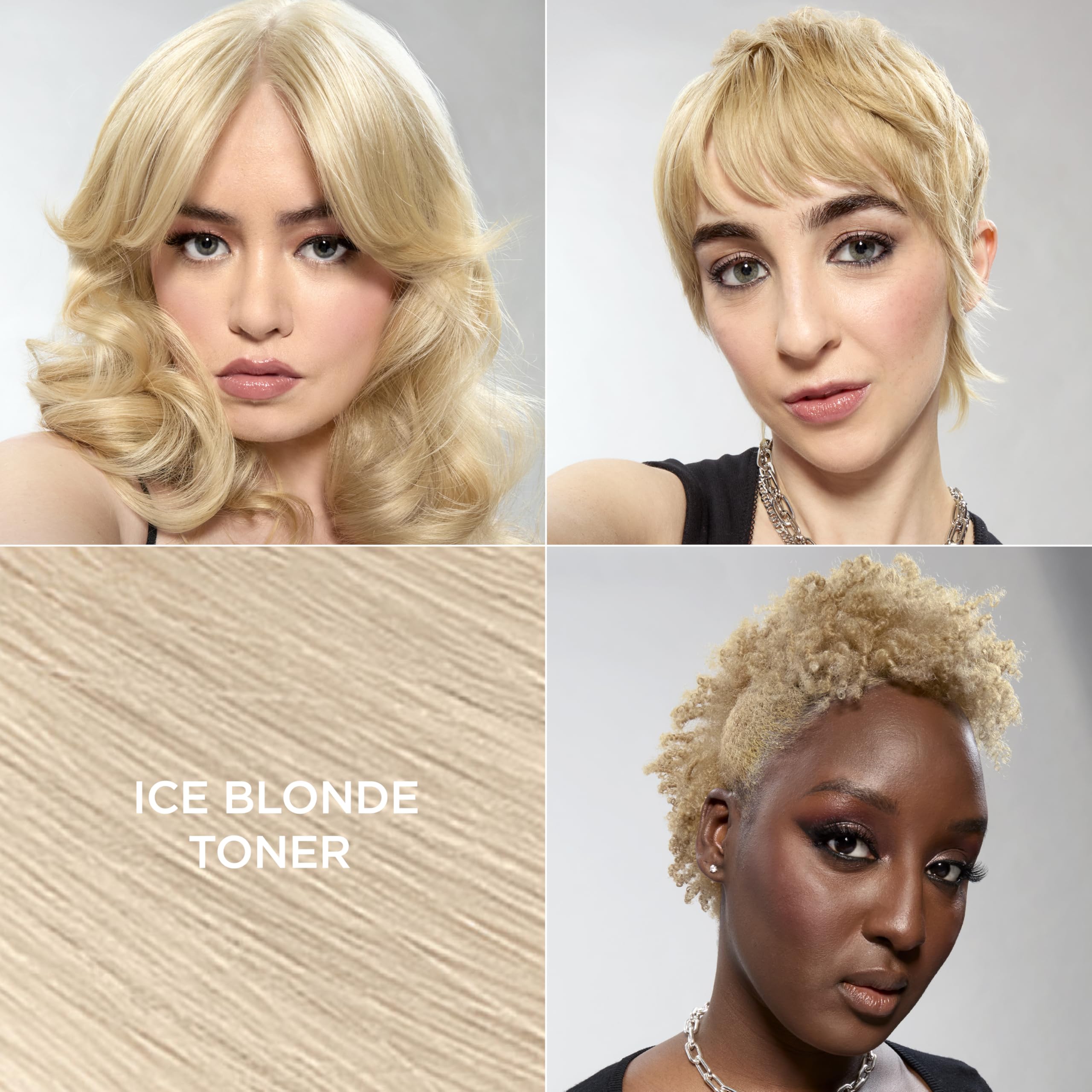 L'Oreal Paris Feria Ice Blonde Toner swatches showing cool-toned blonde shade